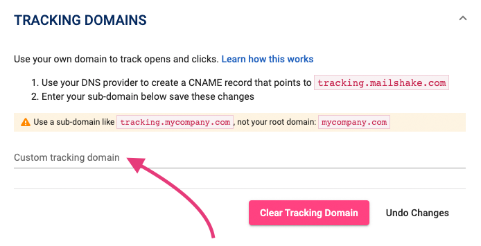 Mailshake Custom Tracking Domain